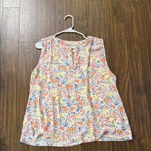 LOFT Mixed Media Floral Sleeveless Blouse - Yellow, Pink, Blue